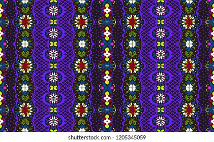 Seamless floral pattern folk colorful flowers and leaves. Flower embroidery. Talavera pattern.  Indian patchwork. Turkish ornament.  Spanish  ethnic background. Mediterranean seamless  wallpaper.