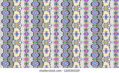 Seamless floral pattern folk colorful flowers and leaves. Flower embroidery. Talavera pattern.  Indian patchwork. Turkish ornament.  Spanish  ethnic background. Mediterranean seamless  wallpaper.