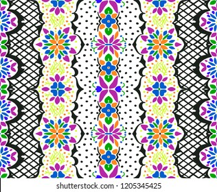 Seamless floral pattern folk colorful flowers and leaves. Flower embroidery. Talavera pattern.  Indian patchwork. Turkish ornament.  Spanish  ethnic background. Mediterranean seamless  wallpaper.