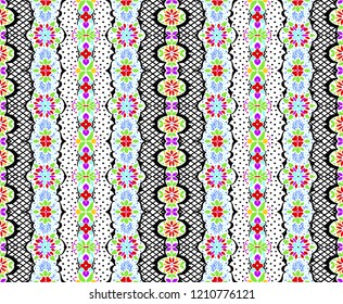Seamless floral pattern folk colorful flowers and leaves. Flower embroidery. Talavera pattern.  Indian patchwork. Turkish ornament.  Spanish  ethnic background. Mediterranean seamless  wallpaper.