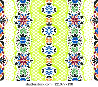 Seamless floral pattern folk colorful flowers and leaves. Flower embroidery. Talavera pattern.  Indian patchwork. Turkish ornament.  Spanish  ethnic background. Mediterranean seamless  wallpaper.