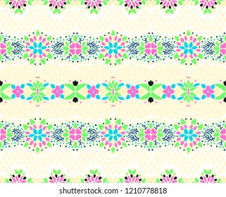 Seamless floral pattern folk colorful flowers and leaves. Flower embroidery. Talavera pattern.  Indian patchwork. Turkish ornament.  Spanish  ethnic background. Mediterranean seamless  wallpaper.