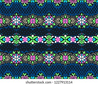 Seamless floral pattern folk colorful flowers and leaves. Flower embroidery. Talavera pattern. Indian patchwork. Turkish ornament. Spanish ethnic background. Mediterranean seamless wallpaper.