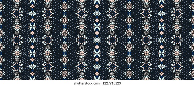 Seamless floral pattern folk colorful flowers and leaves. Flower embroidery. Talavera pattern. Indian patchwork. Turkish ornament. Spanish ethnic background. Mediterranean seamless wallpaper.