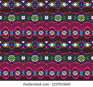 Seamless floral pattern folk colorful flowers and leaves. Flower embroidery. Talavera pattern.  Indian patchwork. Turkish ornament.  Spanish  ethnic background. Mediterranean seamless  wallpaper.