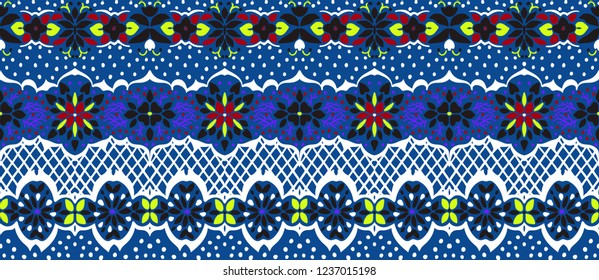 Seamless floral pattern folk colorful flowers and leaves. Flower embroidery. Talavera pattern.  Indian patchwork. Turkish ornament.  Spanish  ethnic background. Mediterranean seamless  wallpaper.