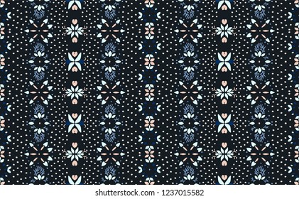 Seamless floral pattern folk colorful flowers and leaves. Flower embroidery. Talavera pattern.  Indian patchwork. Turkish ornament.  Spanish  ethnic background. Mediterranean seamless  wallpaper.