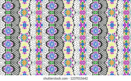 Seamless floral pattern folk colorful flowers and leaves. Flower embroidery. Talavera pattern.  Indian patchwork. Turkish ornament.  Spanish  ethnic background. Mediterranean seamless  wallpaper.