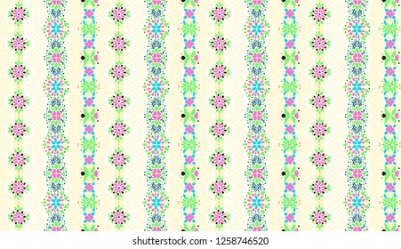 Seamless floral pattern folk colorful flowers and leaves. Flower embroidery. Talavera pattern.  Indian patchwork. Turkish ornament.  Spanish  ethnic background. Mediterranean seamless  wallpaper.