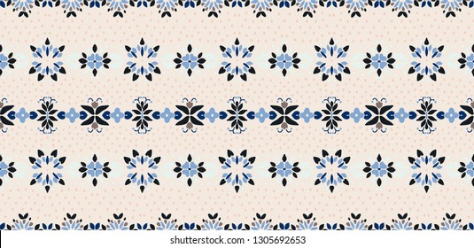 Seamless floral pattern folk colorful flowers and leaves. Flower embroidery. Talavera pattern.  Indian patchwork. Turkish ornament.  Spanish  ethnic background. Mediterranean seamless  wallpaper.