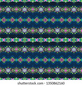 Seamless floral pattern folk colorful flowers and leaves. Flower embroidery. Talavera pattern.  Indian patchwork. Turkish ornament.  Spanish  ethnic background. Mediterranean seamless  wallpaper.