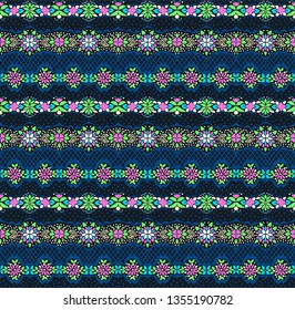 Seamless floral pattern folk colorful flowers and leaves. Flower embroidery. Talavera pattern.  Indian patchwork. Turkish ornament.  Spanish  ethnic background. Mediterranean seamless  wallpaper.