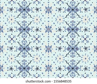 Seamless floral pattern folk colorful flowers and leaves. Flower embroidery. Talavera pattern. Indian patchwork. Turkish ornament. Spanish ethnic background. Mediterranean seamless wallpaper.
