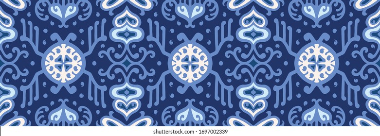 Seamless floral pattern folk colorful flowers and leaves. Flower embroidery. Talavera pattern. Indian patchwork. Turkish ornament. Spanish ethnic background. Mediterranean seamless wallpaper.