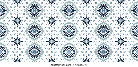 Seamless floral pattern folk colorful flowers and leaves. Flower embroidery. Talavera pattern. Indian patchwork. Turkish ornament. Spanish ethnic background. Mediterranean seamless wallpaper.