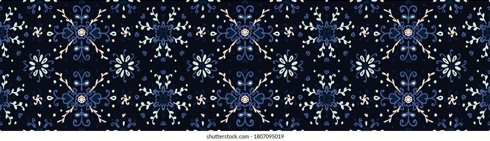 Seamless floral pattern folk colorful flowers and leaves. Flower embroidery. Talavera pattern. Indian patchwork. Turkish ornament. Spanish ethnic background. Mediterranean seamless wallpaper.