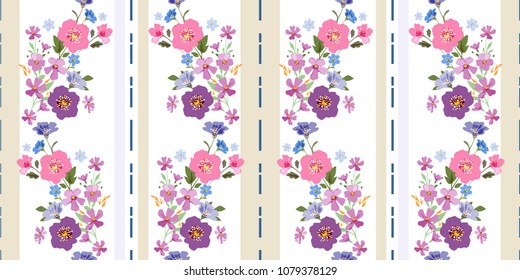 Seamless floral pattern. Folk flowers background for fabric, wrapping, wallpaper, paper. Cotton print.