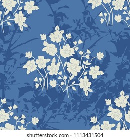 Seamless floral pattern in folk style with wildflowers, leaves. Hand drawn. Vector illustration.