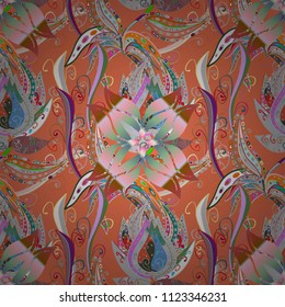 Seamless floral pattern in folk style with flowers, leaves. Hand drawn. Vector illustration.