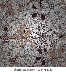 Seamless floral pattern in folk style with flowers, leaves. Hand drawn. Vector illustration.