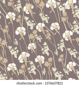 Seamless floral pattern in folk style with wildflowers, leaves. Hand drawn. Vector illustration