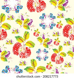 Seamless floral pattern in folk style (Petrykivsky Painting, Ukraine), EPS10