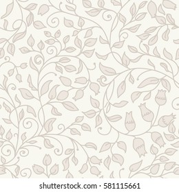 Seamless  floral pattern in folk style with flowers, leaves.. Hand drawn. Vector illustration