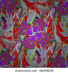 Seamless floral pattern in folk style with flowers, leaves. Hand drawn. Vector illustration.