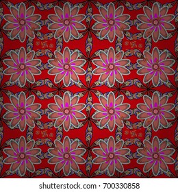 Seamless floral pattern in folk style with flowers, leaves. Hand drawn. Vector illustration.