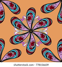 Seamless floral pattern in folk style with flowers, leaves. Hand drawn. Vector illustration.