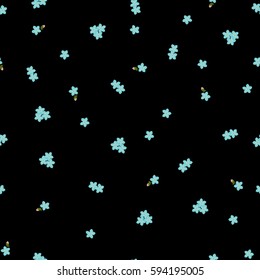 Seamless floral pattern forget-me-not blue flowers. Myosotis gentle flower pattern on black background, vector, eps 10