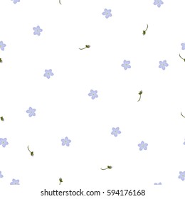 Seamless floral pattern forget-me-not violet flowers. Myosotis gentle flower pattern on white background, vector, eps 10