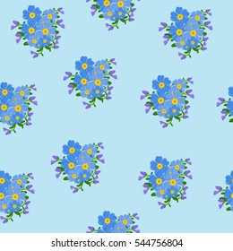 Seamless floral pattern. Forget-me-nots on a blue background vector illustration