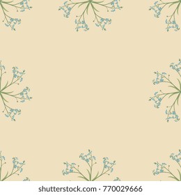 Seamless floral pattern with forget-me-nots. Vintage floral frame. Template for card. Isolated vector illustration.