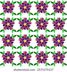 Seamless floral pattern in the form of red and blue beautiful flowers with leaves on a white background