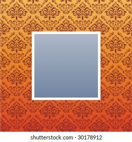 Seamless floral pattern with frame in gray and orange color