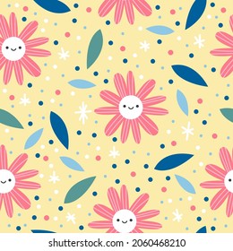 Seamless floral pattern with funny flowers