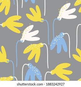 Seamless floral pattern with Galanthus flowers in trendy Ultimate Gray and Illuminating colors