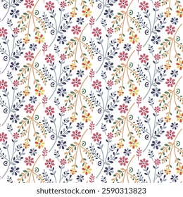 seamless floral pattern with garden inspired botany and delicate flower stems for fabric and wrapping paper
