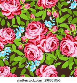 Seamless floral pattern with garden pink roses 