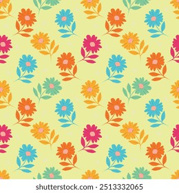 Seamless floral pattern, gentle botanical print with cute flowers branches in pastel colors. Beautiful flower design from hand drawn branches, small pink flowers, leaves on a light background