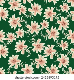 Patrón floral sin costuras, suave impresión ditsy con botánica de primavera. Diseño botánico lindo para la tela, papel: pequeñas flores dibujadas a mano, plantas silvestres, hojas
