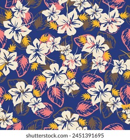 Seamless floral pattern, gentle ditsy print with blooming meadow. Romantic botanical background design with small flowers, leaves, on a light surface. Vector illustration.