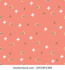 Patrón floral sin costuras, suave impresión ditsy con prado floreciente. Diseño de fondo botánico romántico con flores Pequeñas, hojas, en una superficie ligera. Ilustración vectorial.