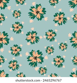 Patrón floral sin costuras, suave impresión ditsy con prado floreciente. Diseño de fondo botánico romántico con flores Pequeñas, hojas, en una luz