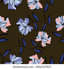 Patrón floral sin costuras, suave impresión ditsy con prado floreciente. Diseño de fondo botánico romántico con flores Pequeñas, hojas, en una luz
