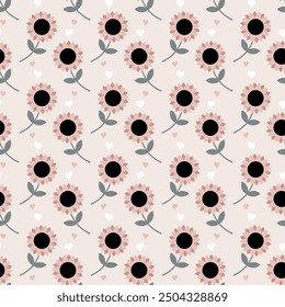 Seamless floral pattern, gentle ditsy print with blooming meadow. Romantic botanical background design with small flowers, leaves, on a light surface. Vector illustration.