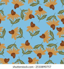 Patrón floral sin fisuras, suave estampado sucio con prado floreciente. Diseño de fondo botánico romántico con flores Pequeñas, hojas, en una superficie ligera. Ilustración vectorial.