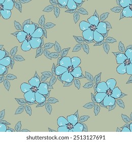 Patrón floral sin fisuras, suave estampado sucio con prado floreciente. Diseño de fondo botánico romántico con flores Pequeñas, hojas, en una superficie ligera. Ilustración vectorial.