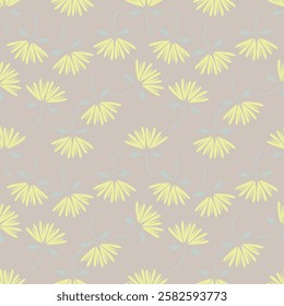 Seamless floral pattern, gentle ditsy print with blooming meadow. Romantic botanical background design with small flowers, leaves